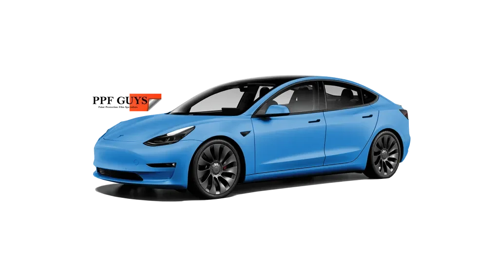 Coverage diagram: Tesla Model 3 with every painted panel highlighted.