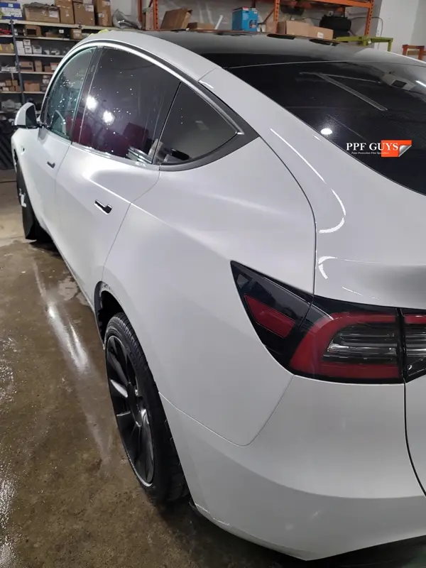 White Tesla Model Y, Full body XPEL Stealth satin finish PPF. Photo 15 of 54.