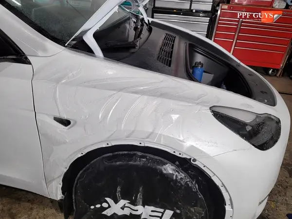 White Tesla Model Y, Full body XPEL Stealth satin finish PPF. Photo 19 of 54.