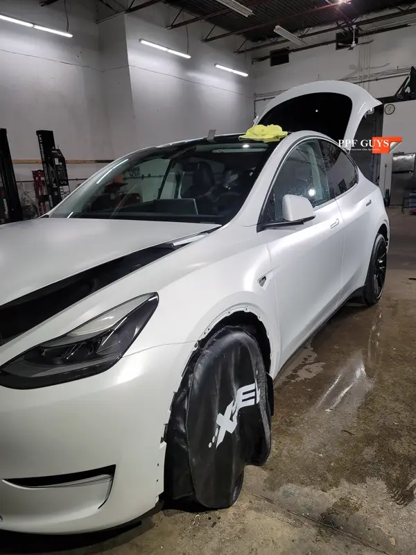 White Tesla Model Y, Full body XPEL Stealth satin finish PPF. Photo 14 of 54.