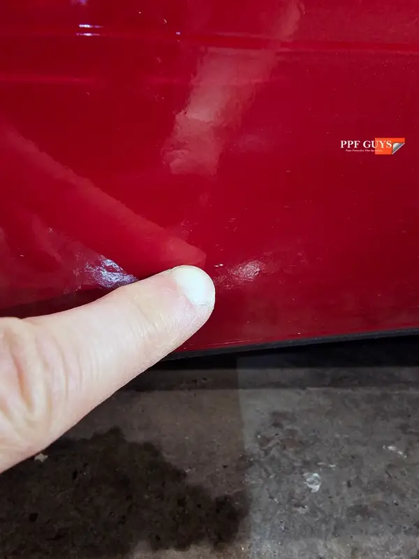 Red Tesla Model 3, Front end, partial A-pillars and rockers. Photo 9 of 30.