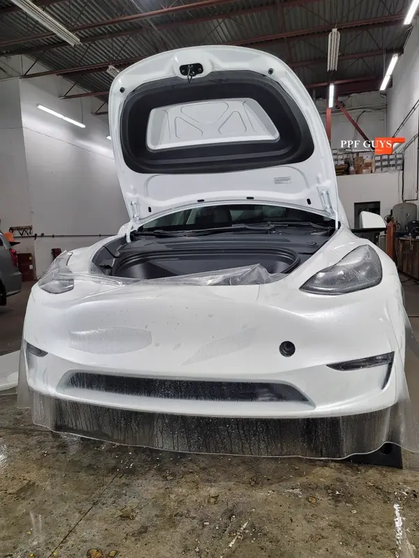 White Tesla Model Y, Full body XPEL Stealth satin finish PPF. Photo 52 of 54.