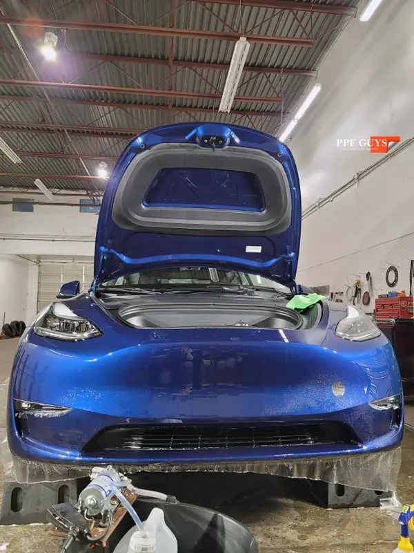 Blue Tesla Model Y, Full body PPF, XPEL Ultimate Plus. Photo 12 of 20.