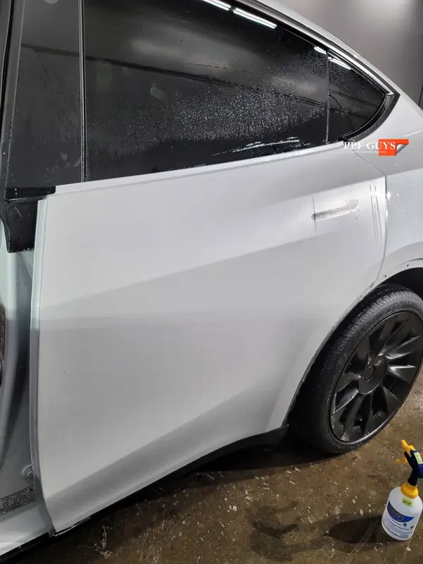 White Tesla Model Y, Full body XPEL Stealth satin finish PPF. Photo 12 of 54.
