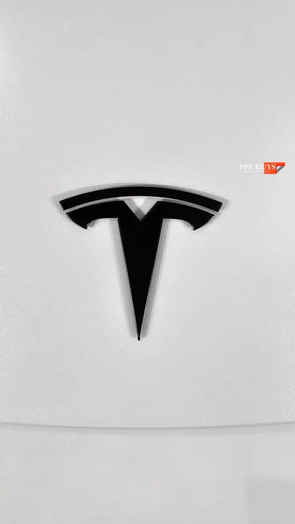 White Tesla Model Y Performance, Stealth, emblems. Photo 52 of 60.