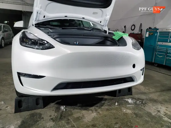 White Tesla Model Y, XPEL Stealth, ceramic, painted emblems. Photo 23 of 34.