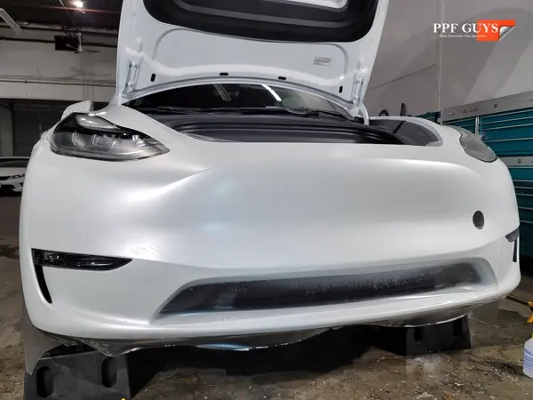 White Tesla Model Y, Full body XPEL Stealth satin finish PPF. Photo 54 of 54.
