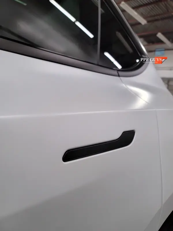 White Tesla Model Y, Full body XPEL Stealth satin finish PPF. Photo 47 of 54.