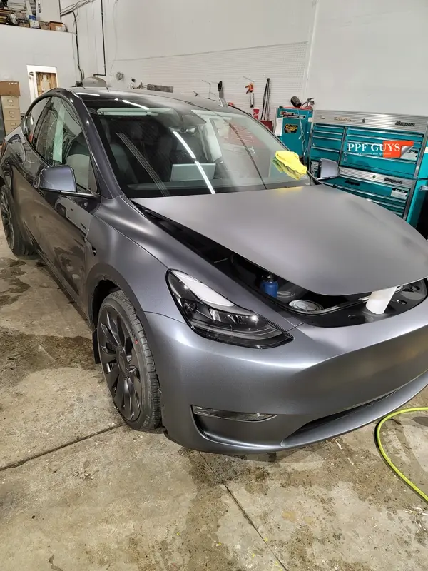 Silver Tesla Model Y, Stealth full body PPF. Photo 39 of 42.