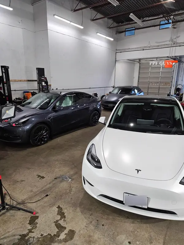 Silver Tesla Model Y, Full body Ultimate Fusion, blacked out emblems. Photo 13 of 45.