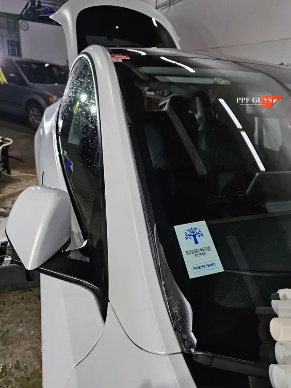 White Tesla Model Y Performance, Stealth, emblems. Photo 43 of 60.