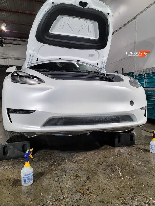 White Tesla Model Y, Full body XPEL Stealth satin finish PPF. Photo 53 of 54.