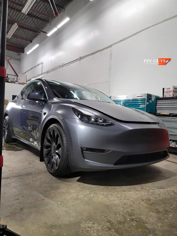 Silver Tesla Model Y, Stealth full body PPF. Photo 10 of 42.