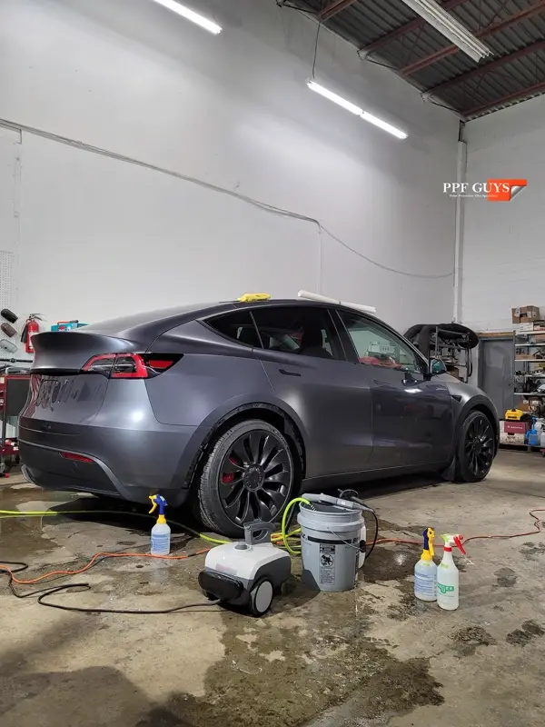 Silver Tesla Model Y, Stealth full body PPF. Photo 11 of 42.