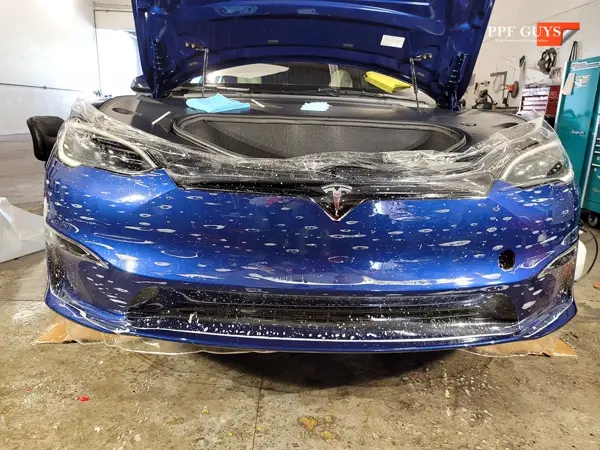 Blue Tesla Model S, Full body PPF and ceramic coating. Photo 34 of 40.