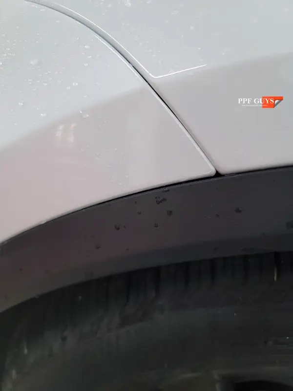 White Tesla Model X, Front end, rear bumper. Photo 13 of 15.