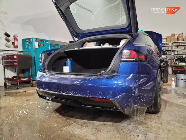 Blue Tesla Model S, Full body PPF and ceramic coating. Photo 13 of 40.