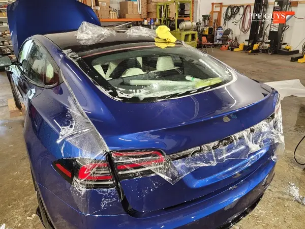 Blue Tesla Model S, Full body PPF and ceramic coating. Photo 9 of 40.