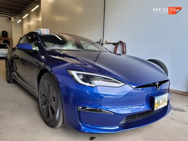 Blue Tesla Model S, Full body PPF and ceramic coating. Photo 19 of 40.