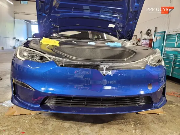 Blue Tesla Model S, Full body PPF and ceramic coating. Photo 36 of 40.